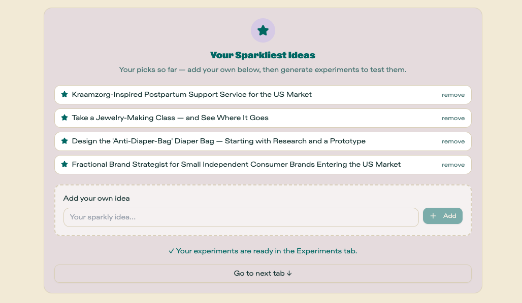 Anne's Sparkliest Ideas module inside Career Studio