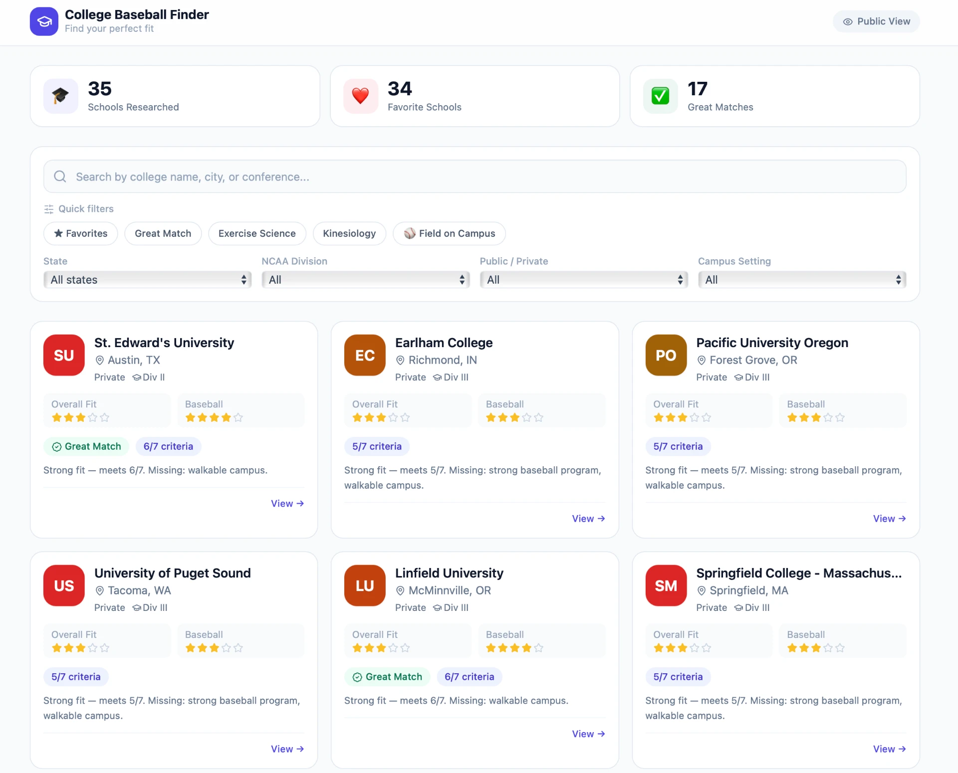 Jennie's College Baseball Finder, built for her son